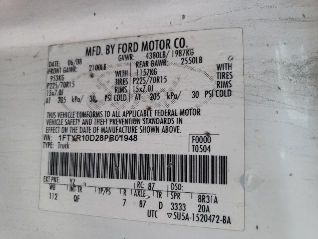 Photo 10 from auction – 2008 FORD RANGER with VIN 1FTYR10D28PB01948