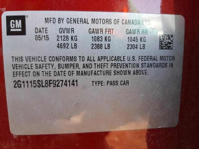 Photo 10 from auction – 2015 CHEVROLET IMPALA LT with VIN 2G1115SL8F9274141