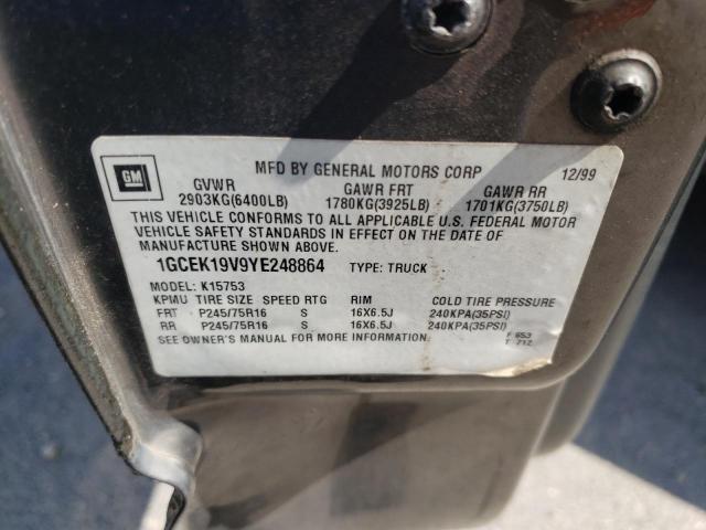 Photo 10 from auction – 2000 CHEVROLET SILVERADO with VIN 1GCEK19V9YE248864