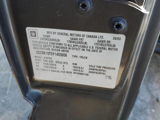 Photo 10 from auction – 2000 CHEVROLET SILVERADO with VIN 2GCEK19T5Y1403006