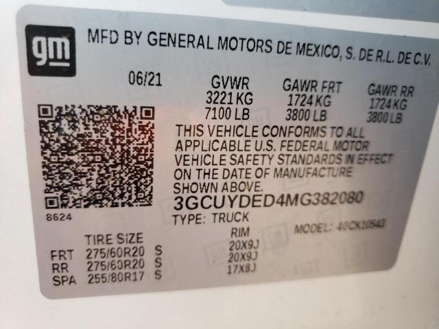 Photo 10 from auction – 2021 CHEVROLET SILVERADO with VIN 3GCUYDED4MG382080