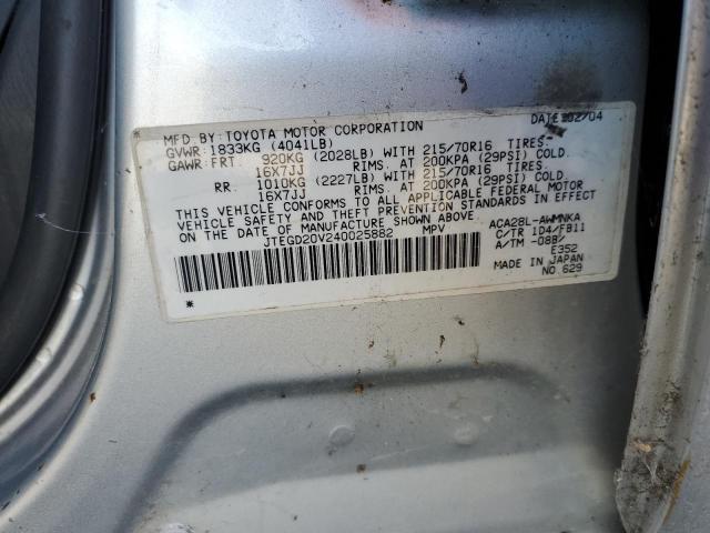 Photo 10 from auction – 2004 TOYOTA RAV4 with VIN JTEGD20V240025882