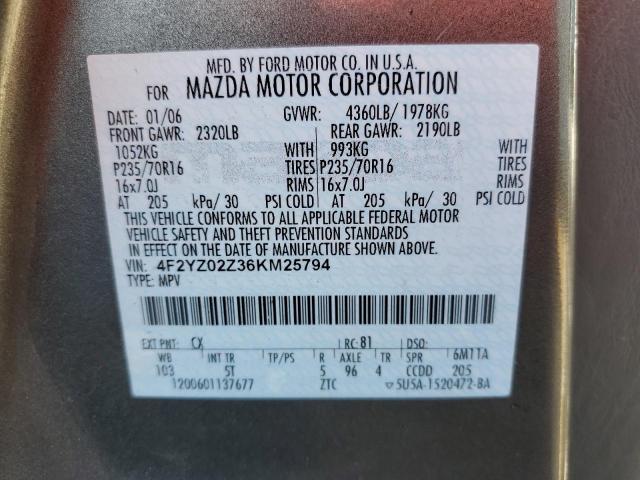 Photo 10 from auction – 2006 MAZDA TRIBUTE I with VIN 4F2YZ02Z36KM25794