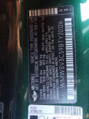 Photo 10 from auction – 2011 MINI COOPER S with VIN WMWSV3C59BTY20126