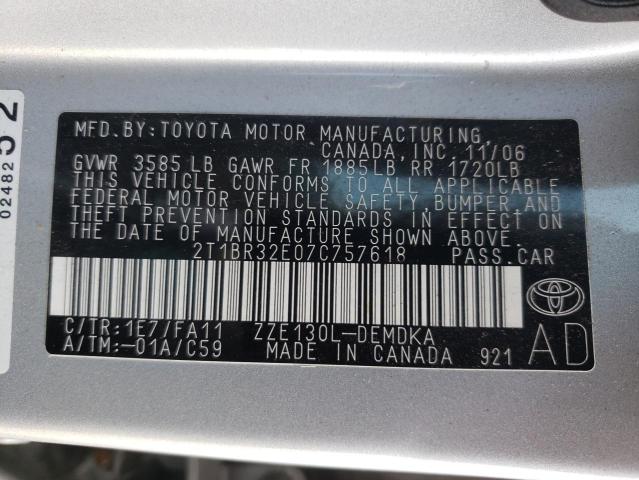 Photo 10 from auction – 2007 TOYOTA COROLLA CE with VIN 2T1BR32E07C757618