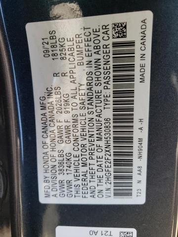 Photo 10 from auction – 2022 HONDA CIVIC LX with VIN 2HGFE2F2XNH530836