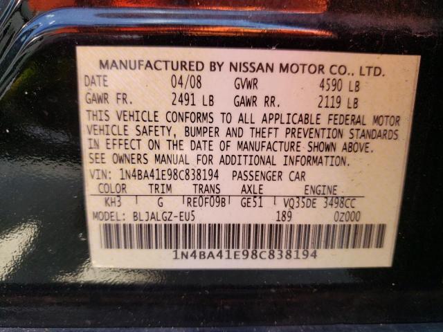 Photo 10 from auction – 2008 NISSAN MAXIMA SE with VIN 1N4BA41E98C838194