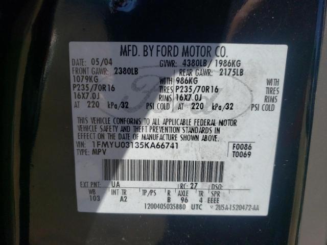 Photo 10 from auction – 2005 FORD ESCAPE XLT with VIN 1FMYU03135KA66741