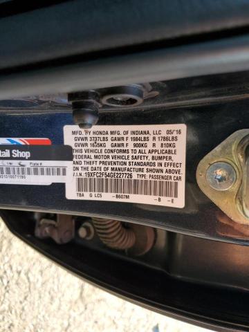 Photo 10 from auction – 2016 HONDA CIVIC LX with VIN 19XFC2F54GE227726