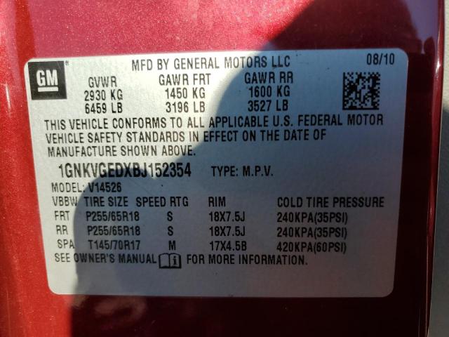 Photo 10 from auction – 2011 CHEVROLET TRAVERSE L with VIN 1GNKVGEDXBJ152354
