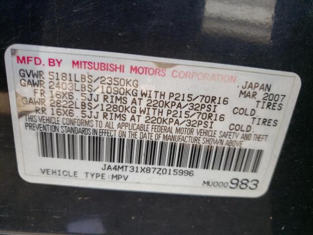 Photo 10 from auction – 2007 MITSUBISHI OUTLANDER with VIN JA4MT31X87Z015996