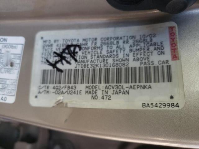 Photo 10 from auction – 2003 TOYOTA CAMRY LE with VIN JTDBE32K130168082