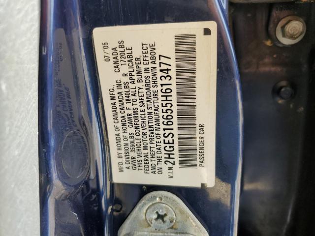 Photo 10 from auction – 2005 HONDA CIVIC LX with VIN 2HGES16655H613477