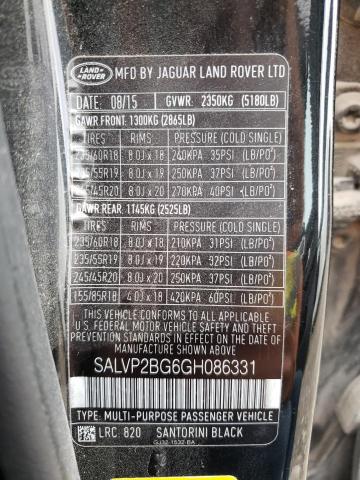 Photo 10 from auction – 2016 LAND ROVER RANGE ROVE with VIN SALVP2BG6GH086331