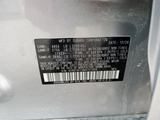 Photo 10 from auction – 2021 SUBARU OUTBACK PR with VIN 4S4BTAFC8M3151806