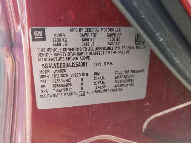Photo 10 from auction – 2010 BUICK ENCLAVE CX with VIN 5GALVCED8AJ254001