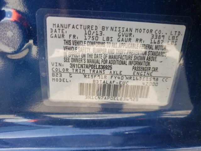Photo 10 from auction – 2014 NISSAN VERSA S with VIN 3N1CN7AP0EL836925