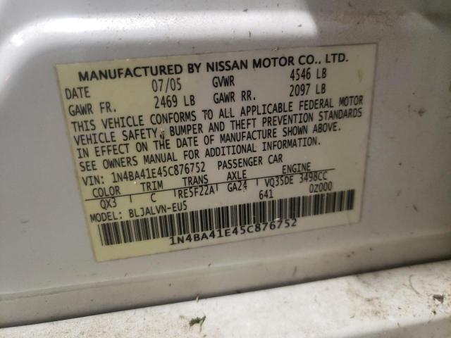 Photo 10 from auction – 2005 NISSAN MAXIMA with VIN 1N4BA41E45C876752