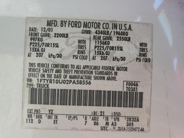 Photo 10 from auction – 2002 FORD RANGER with VIN 1FTYR10U02PA58556