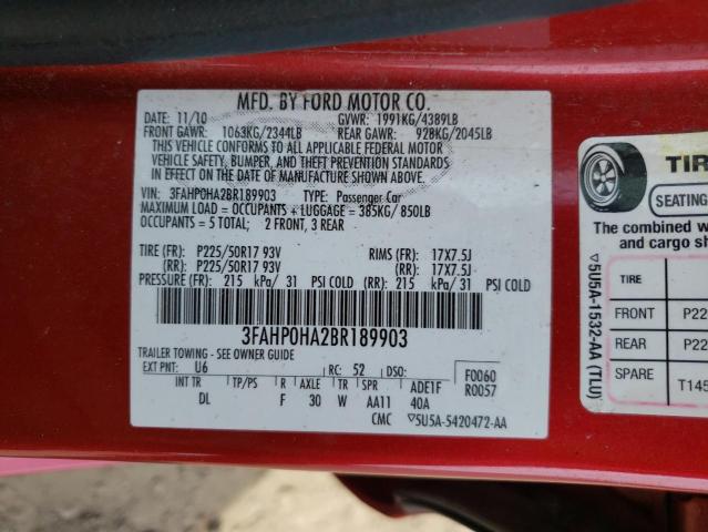 Photo 10 from auction – 2011 FORD FUSION SE with VIN 3FAHP0HA2BR189903