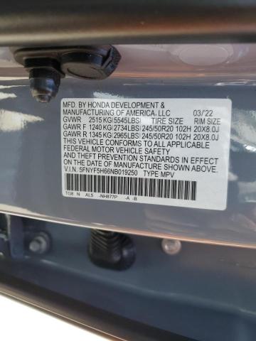 Photo 10 from auction – 2022 HONDA PILOT TOUR with VIN 5FNYF5H66NB019250