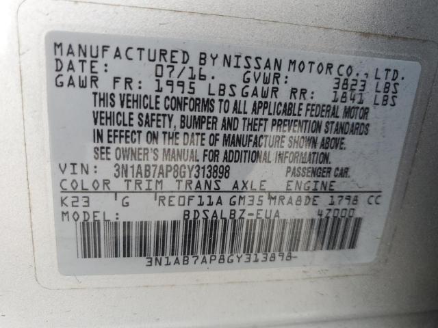 Photo 10 from auction – 2016 NISSAN SENTRA with VIN 3N1AB7AP8GY313898