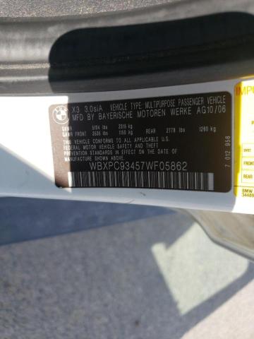 Photo 10 from auction – 2007 BMW X3 3.0SI with VIN WBXPC93457WF05862