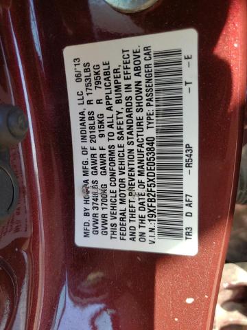 Photo 10 from auction – 2013 HONDA CIVIC LX with VIN 19XFB2F5XDE053840