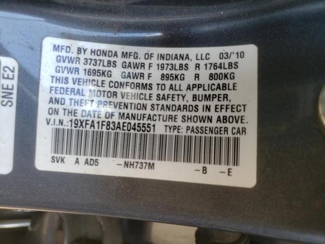 Photo 10 from auction – 2010 HONDA CIVIC EX with VIN 19XFA1F83AE045551