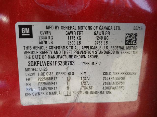 Photo 10 from auction – 2015 GMC TERRAIN SL with VIN 2GKFLWEK1F6388763
