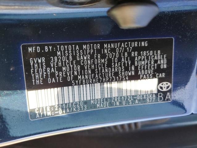Photo 10 from auction – 2017 TOYOTA COROLLA L with VIN 5YFBURHE7HP731754