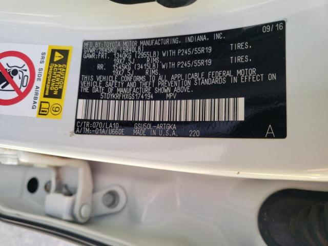 Photo 10 from auction – 2016 TOYOTA HIGHLANDER with VIN 5TDYKRFHXGS174194