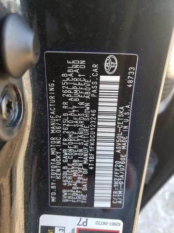 Photo 10 from auction – 2012 TOYOTA CAMRY BASE with VIN 4T1BF1FK0CU123246