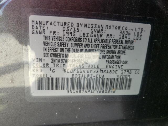 Photo 10 from auction – 2015 NISSAN SENTRA S with VIN 3N1AB7AP1FY280242