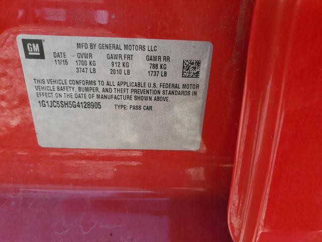 Photo 10 from auction – 2016 CHEVROLET SONIC LT with VIN 1G1JC5SH5G4128905
