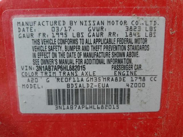 Photo 10 from auction – 2017 NISSAN SENTRA S with VIN 3N1AB7AP6HL682015