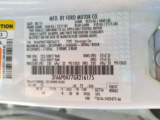 Photo 10 from auction – 2016 FORD FUSION SE with VIN 3FA6P0H77GR216175