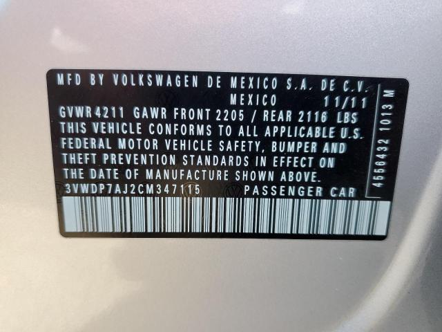 Photo 10 from auction – 2012 VOLKSWAGEN JETTA SE with VIN 3VWDP7AJ2CM347115