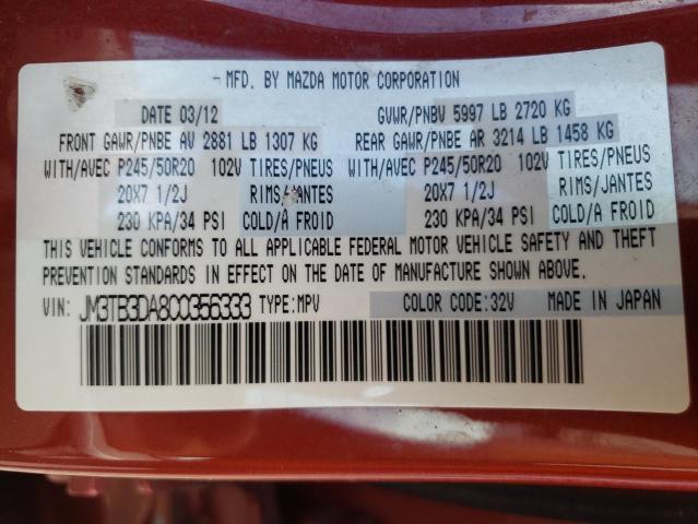 Photo 10 from auction – 2012 MAZDA CX-9 with VIN JM3TB3DA8C0356333