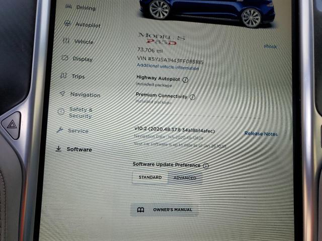 Photo 8 from auction – 2015 TESLA MODEL S P8 with VIN 5YJSA1H43FF085185
