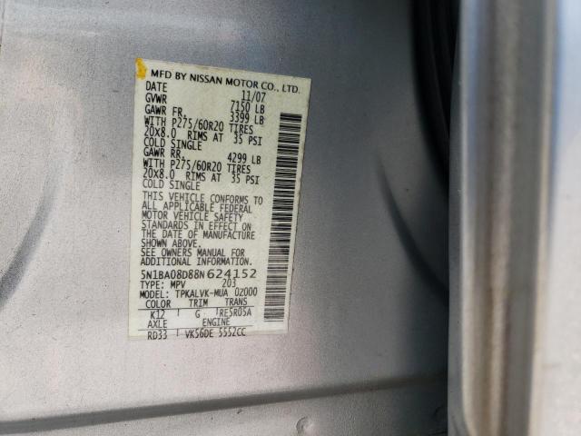 Photo 10 from auction – 2008 NISSAN ARMADA SE with VIN 5N1BA08D88N624152