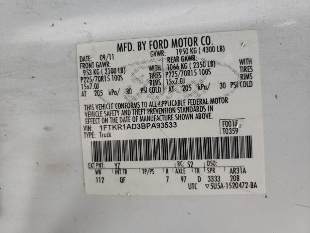 Photo 10 from auction – 2011 FORD RANGER with VIN 1FTKR1AD3BPA93533