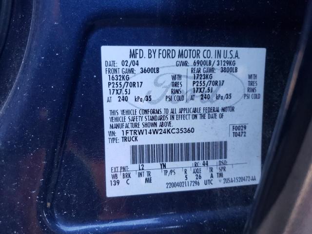 Photo 10 from auction – 2004 FORD F150 SUPER with VIN 1FTRW14W24KC35360