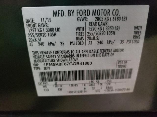 Photo 10 from auction – 2016 FORD EXPLORER L with VIN 1FM5K8F87GGB41883