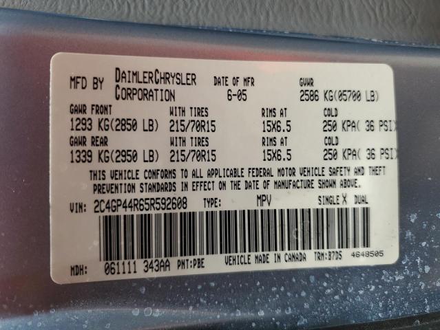 Photo 10 from auction – 2005 CHRYSLER TOWN & COU with VIN 2C4GP44R65R592608