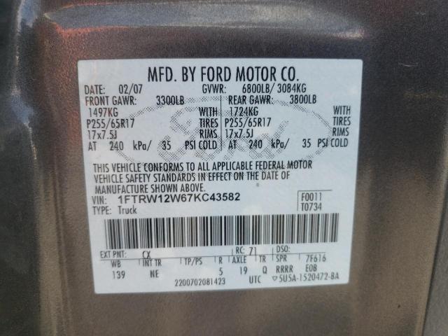 Photo 10 from auction – 2007 FORD F150 SUPER with VIN 1FTRW12W67KC43582