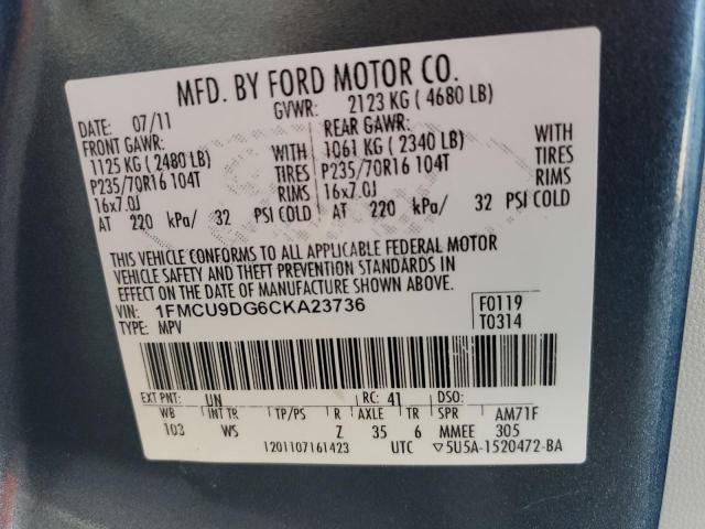Photo 10 from auction – 2012 FORD ESCAPE XLT with VIN 1FMCU9DG6CKA23736