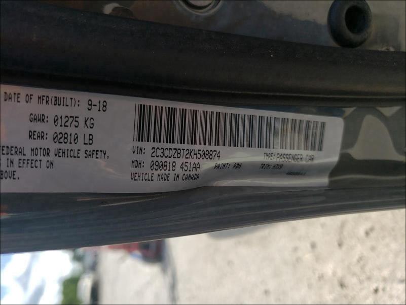 Photo 10 from auction – 2019 DODGE CHALLENGER with VIN 2C3CDZBT2KH508874
