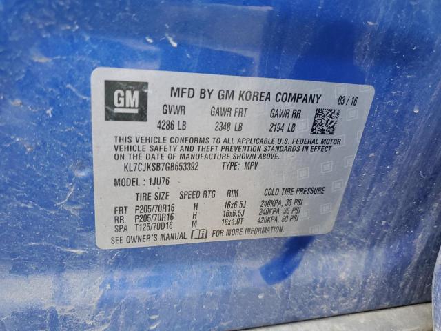 Photo 10 from auction – 2016 CHEVROLET TRAX LS with VIN KL7CJKSB7GB653392