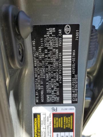 Photo 10 from auction – 2012 TOYOTA CAMRY BASE with VIN 4T4BF1FK2CR174494